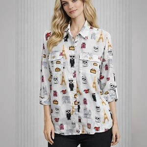 0687. New KARL LAGERFELD PARIS Chic Printed Button-Up Shirt